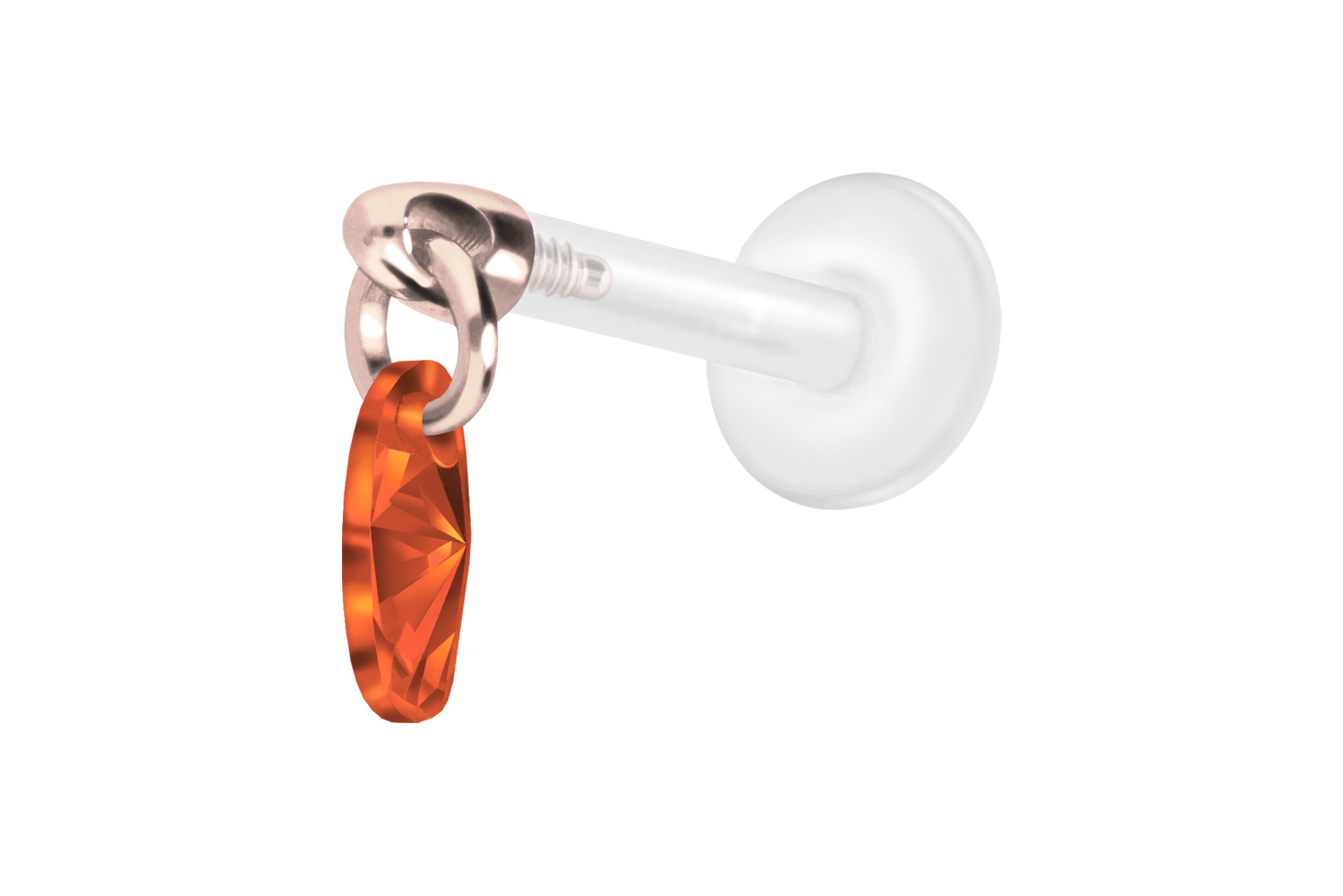 PTFE Labret Piercing mit Innengewinde + Titan-Aufsatz KRISTALLOVAL